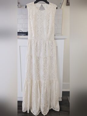 White Lace Boho Maxi Dress | Sleeveless Tiered Cottagecore!